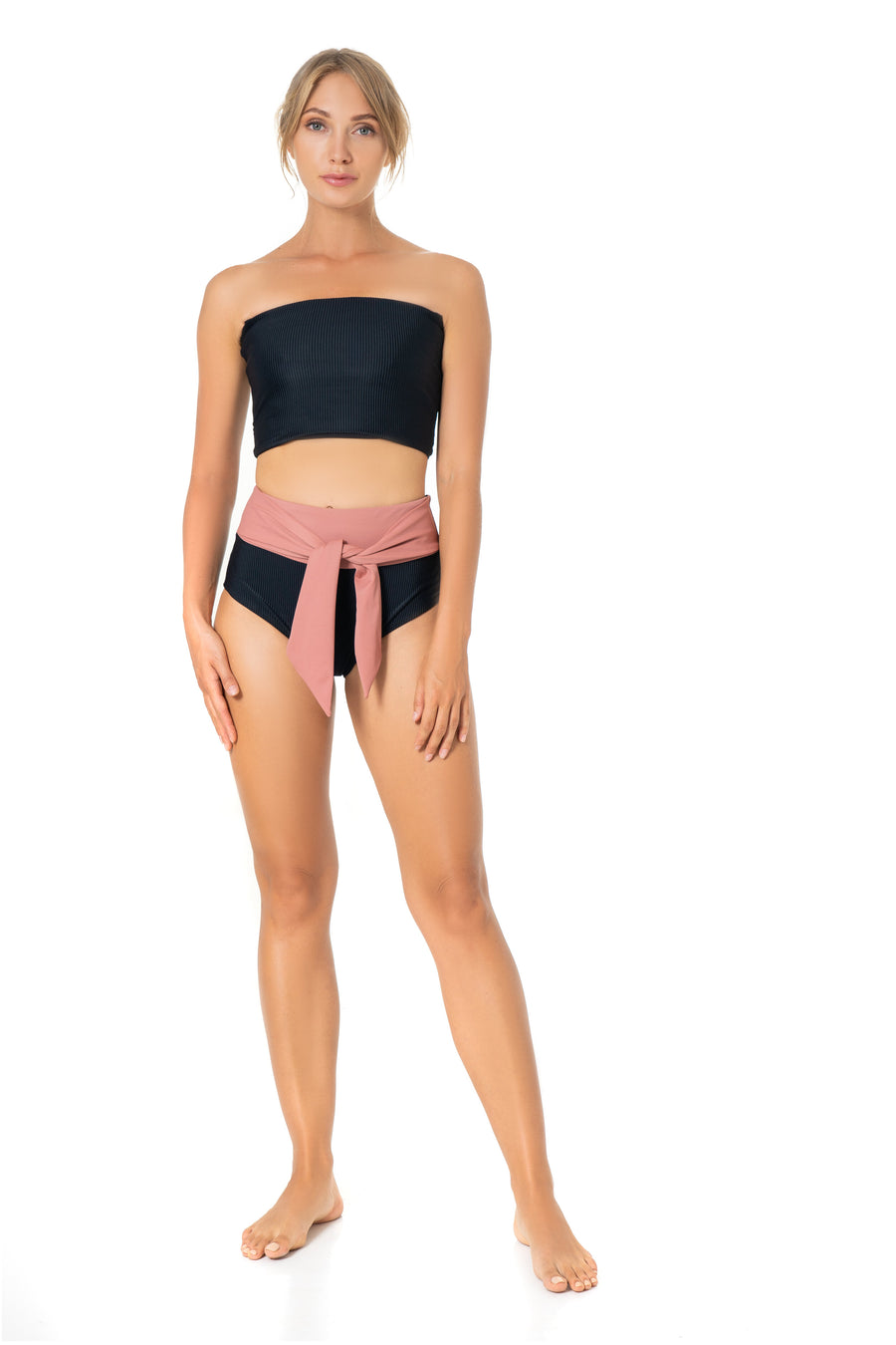 Leia Solid Two Piece - Black/Pink