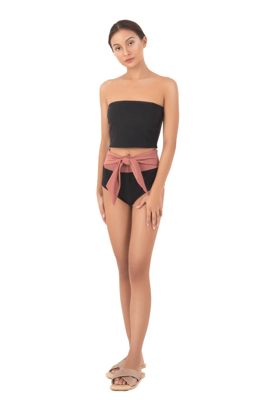 Leia Solid Two Piece - Black/Pink